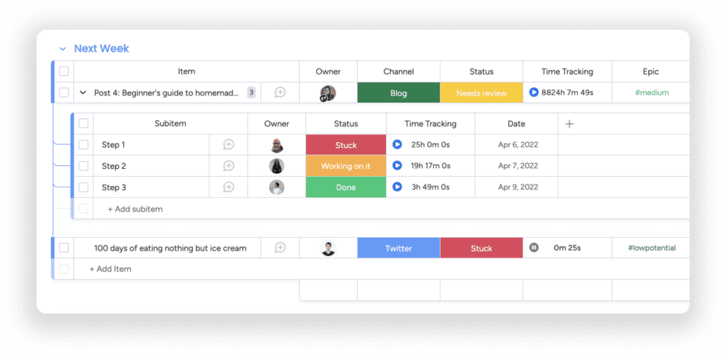 Maximized board for better time management with monday.com